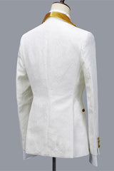 Cyrus Jacquard White Three-Piece Wedding Men's Suit with Velvet Lapel