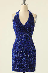 Sparkly Green Halter Sequins Backless Tight Short Homecoming Dress/Mini Dress