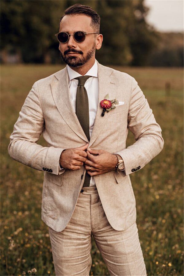 Gorgeous Casual Party Linen Summer Beach Wedding Suit (Slim-Fit)