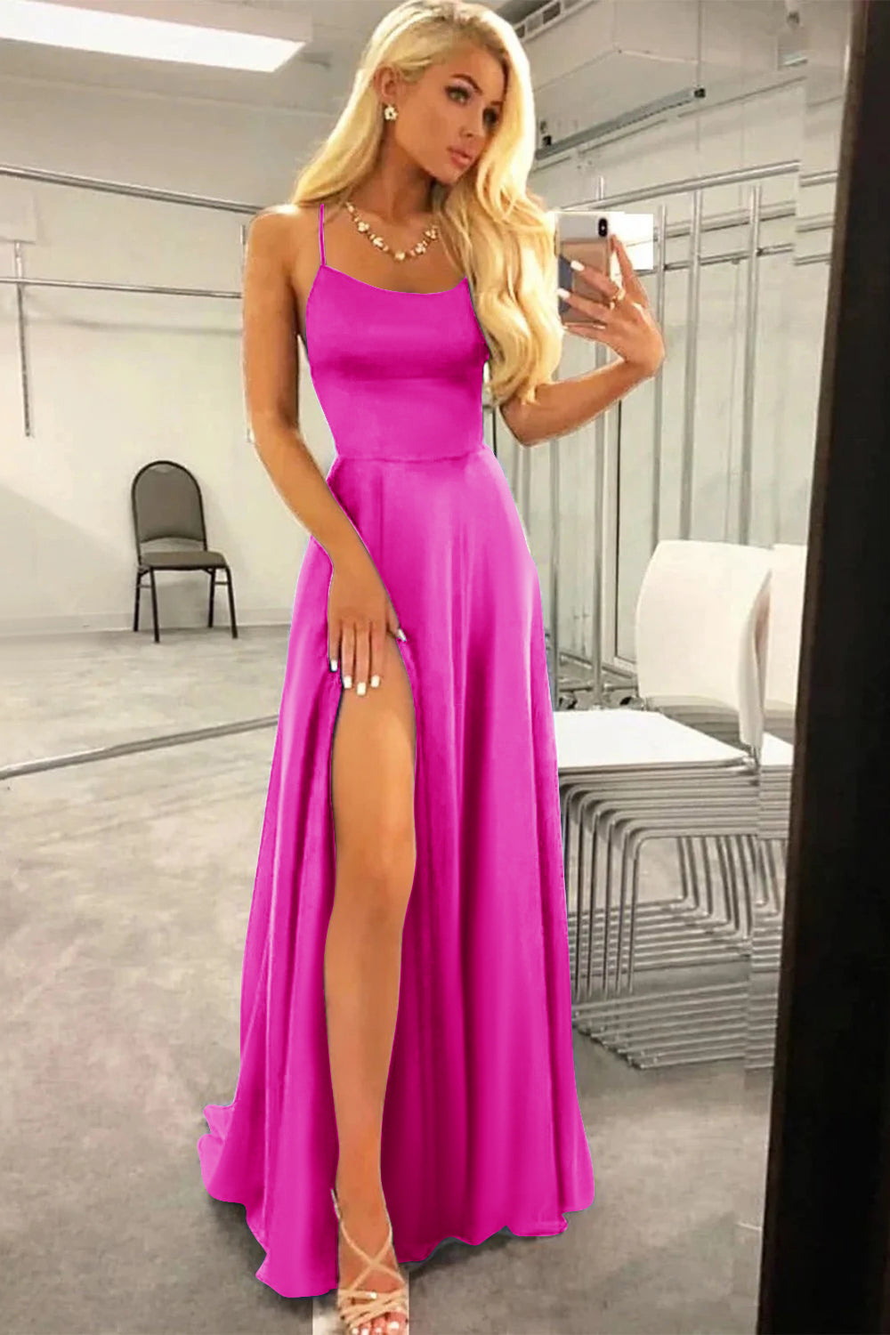 A Line Prom Dress in Royal Blue with Halter and Backless Design