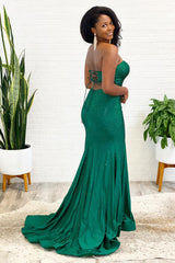 Long Strapless Prom Dress in Green with Beading