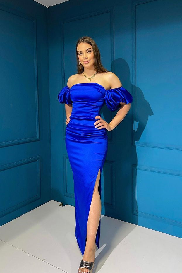 Elegant Off-The-Shoulder Mermaid Bubble Sleeves Evening Dress