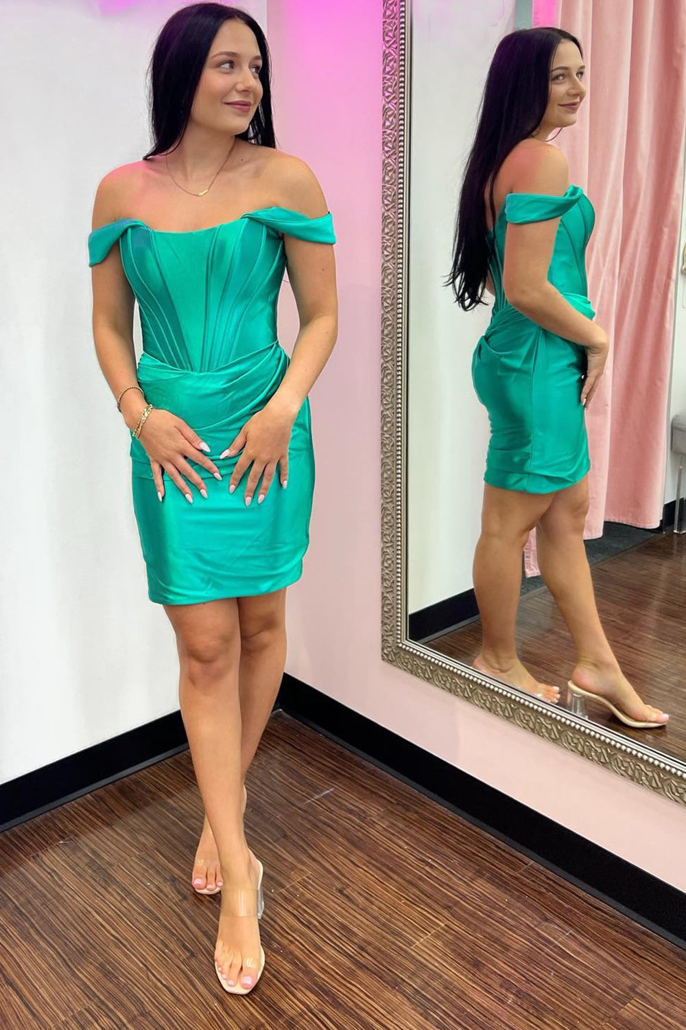Fuchsia Off the Shoulder Ruched Tight Homecoming Dress/Mini Dress