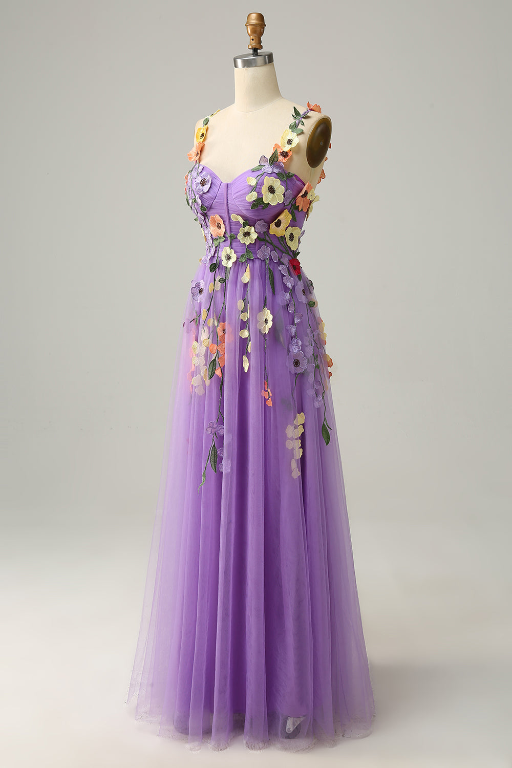 Champagne Long Prom Dress with Spaghetti Straps and Appliques in A-Line Style