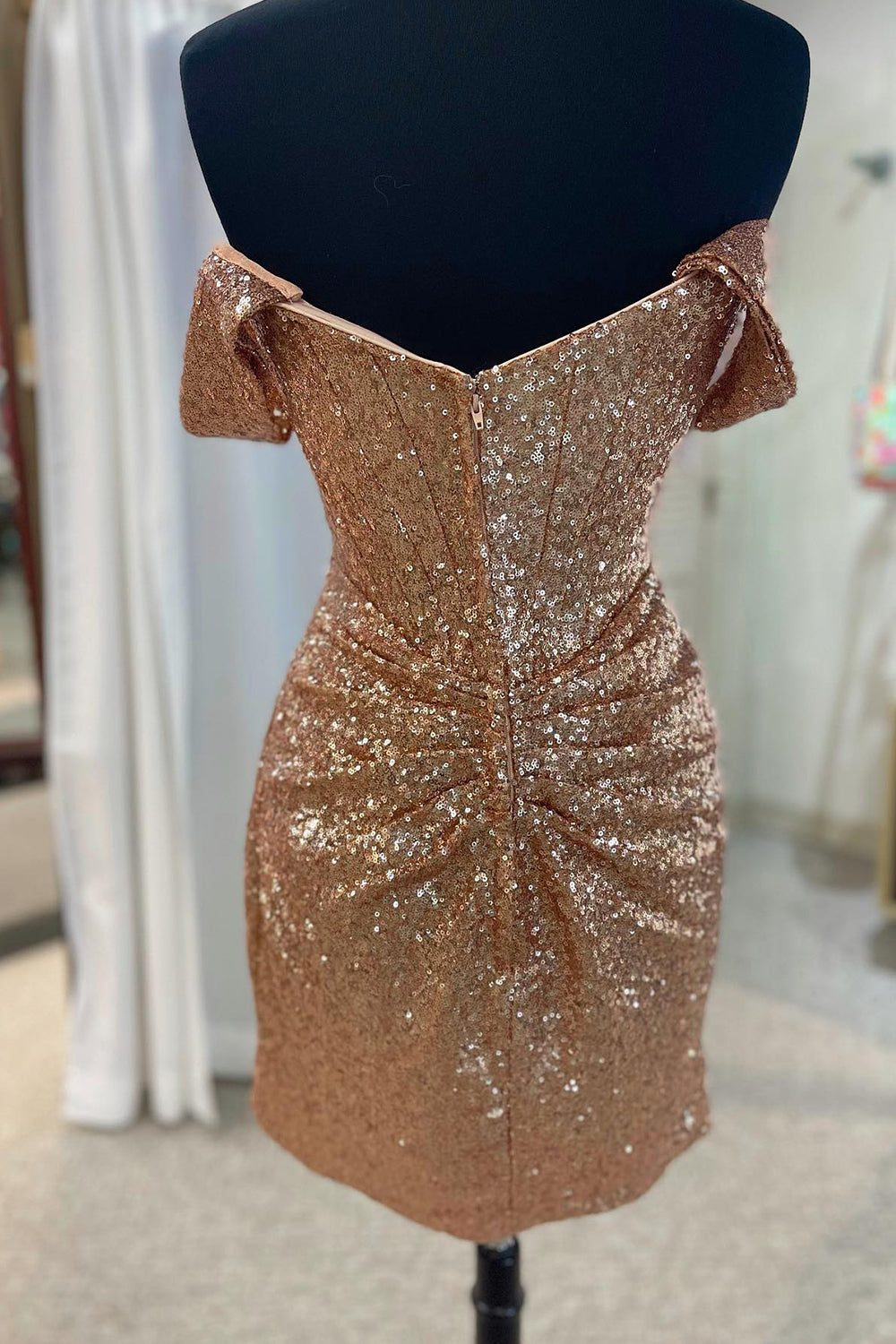 Fuchsia Detachable Off the Shoulder Sequins Tight Homecoming Dress/Mini Dress