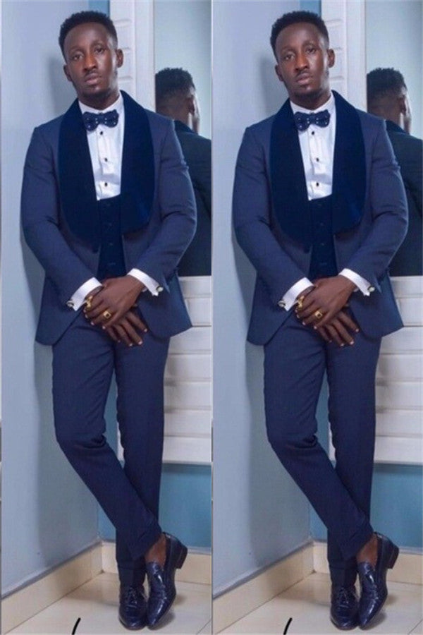 Modern Slim Fit Dark Navy Shawl Lapel Wedding Suit