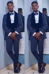 Modern Slim Fit Dark Navy Shawl Lapel Wedding Suit