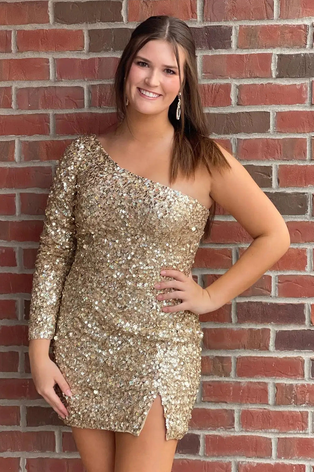 Blue Sequins Homecoming Dress/Mini Dress with Sleeves