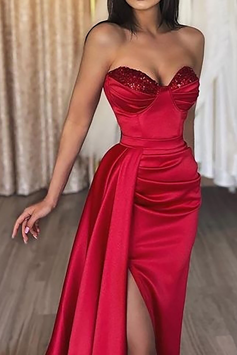 Red Long Prom Dress with Mermaid Sweetheart Neckline and Sweep Train