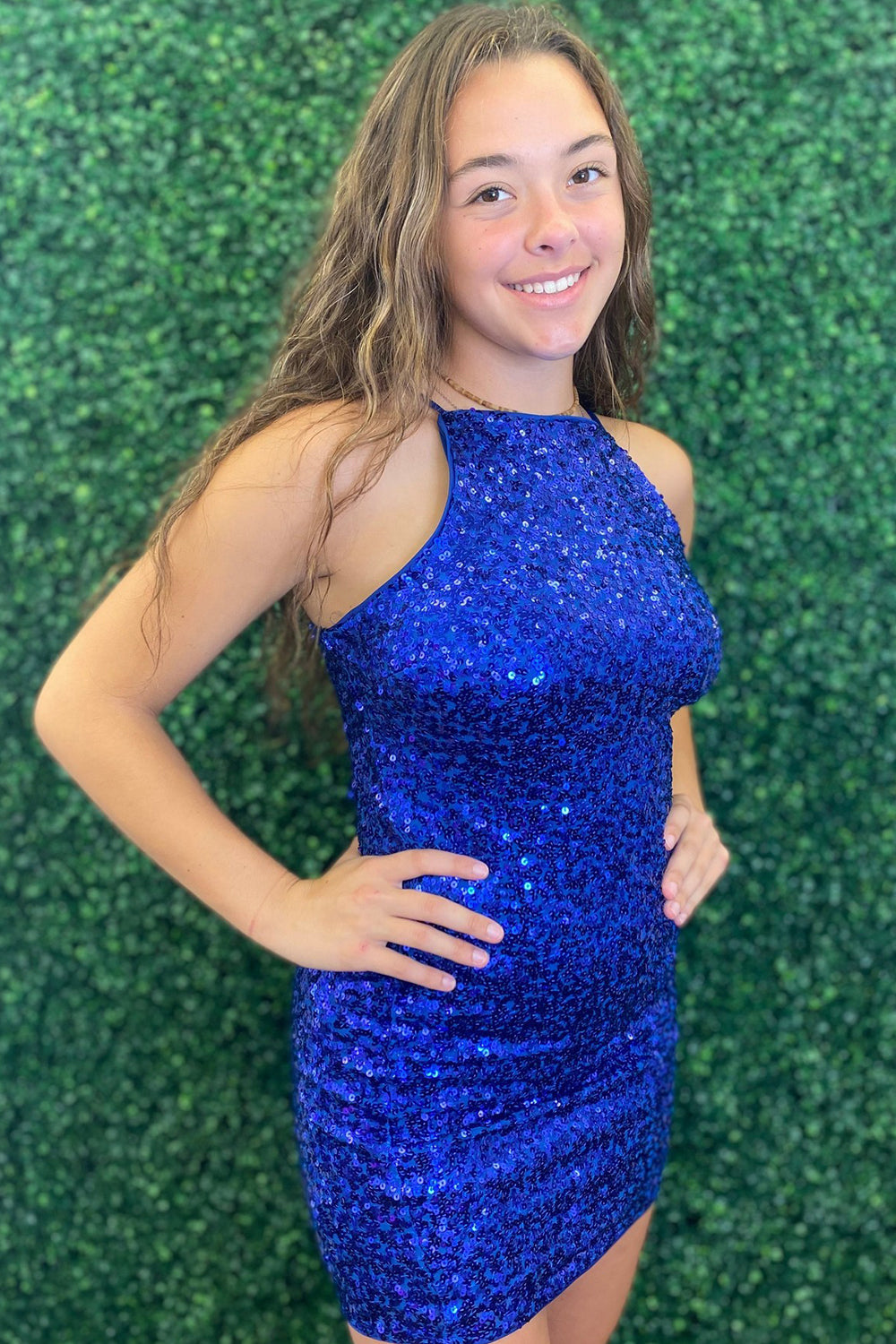 Glitter Royal Blue Spaghetti Straps Sequins Tight Short Homecoming Dress/Mini Dress