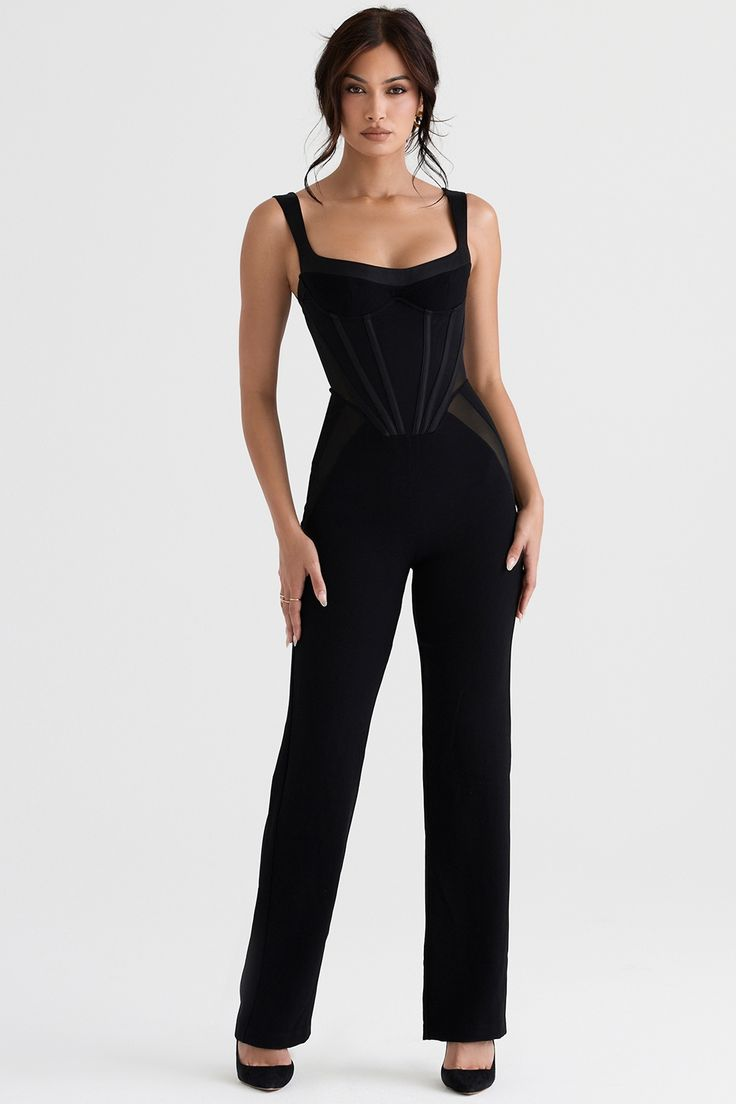 Casual Square-Neck Black Slim Fit Daily Jump Suit