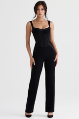 Casual Square-Neck Black Slim Fit Daily Jump Suit