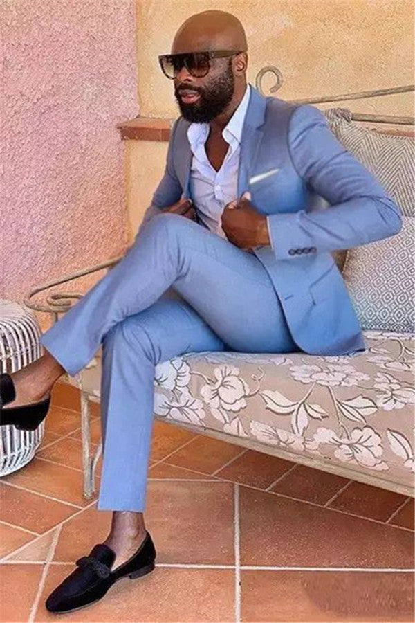 Fashion Blue Slim Fit Business Prom Suits with Two-Pieces
