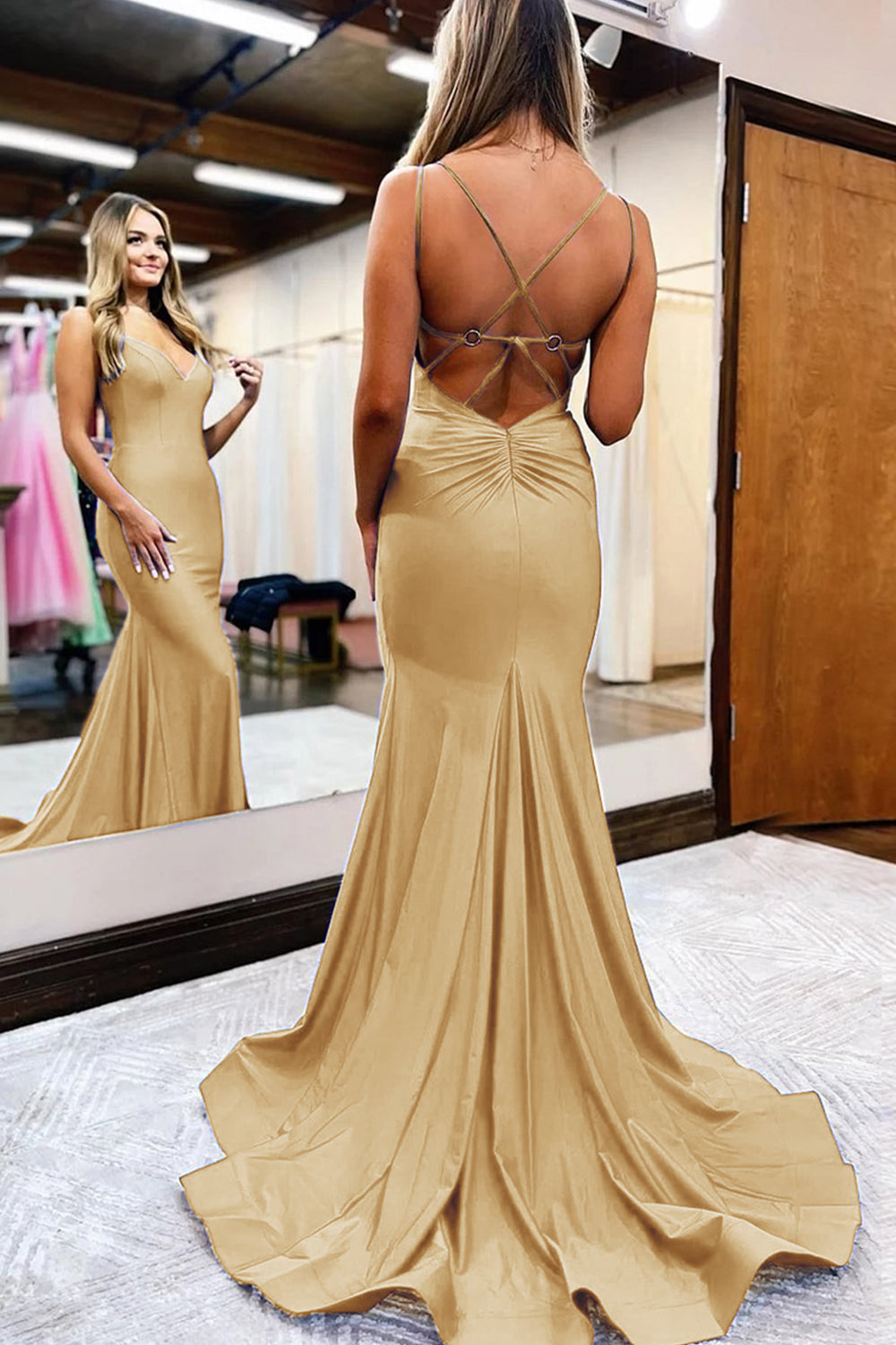 Simple Mermaid Prom Dress with Royal Blue Spaghetti Straps