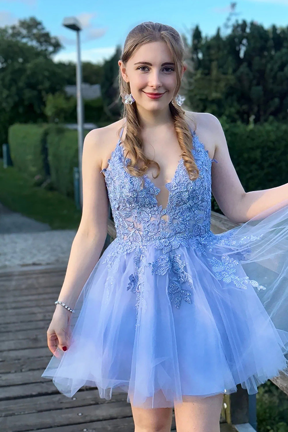 Blush A-Line Tulle Short Homecoming Dress/Mini Dress with Appliques