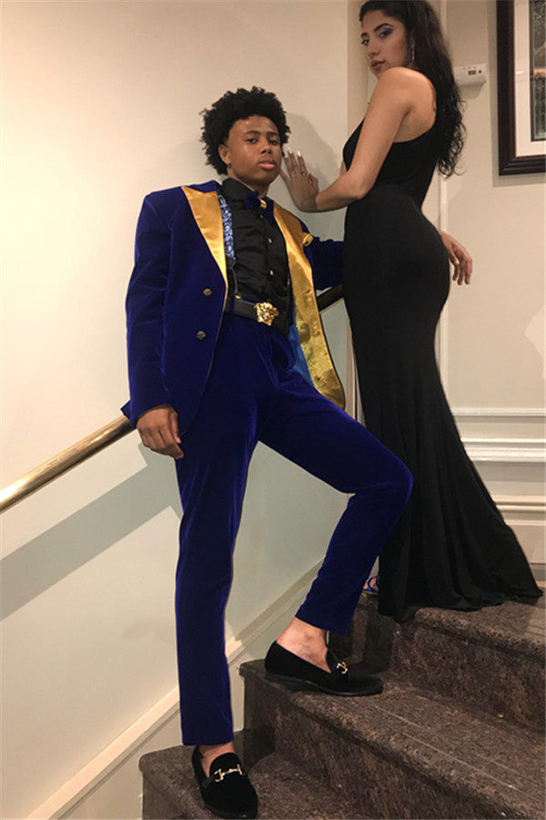 Fashion Royal Blue Best Velvet Two-Piece Prom Suits
