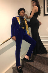Fashion Royal Blue Best Velvet Two-Piece Prom Suits