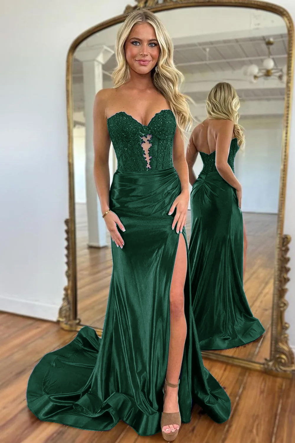 Sweetheart Long Corset Prom Dress in Navy with Mermaid Slit