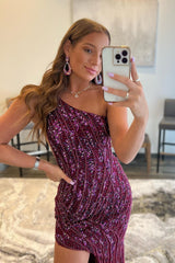 Long Prom Dress with Slit in Sparkly Dark Purple Sequins