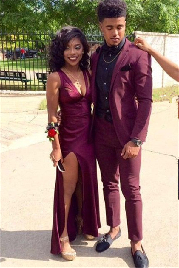 Burgundy Casual Prom Party Suit for Man with Two Pieces