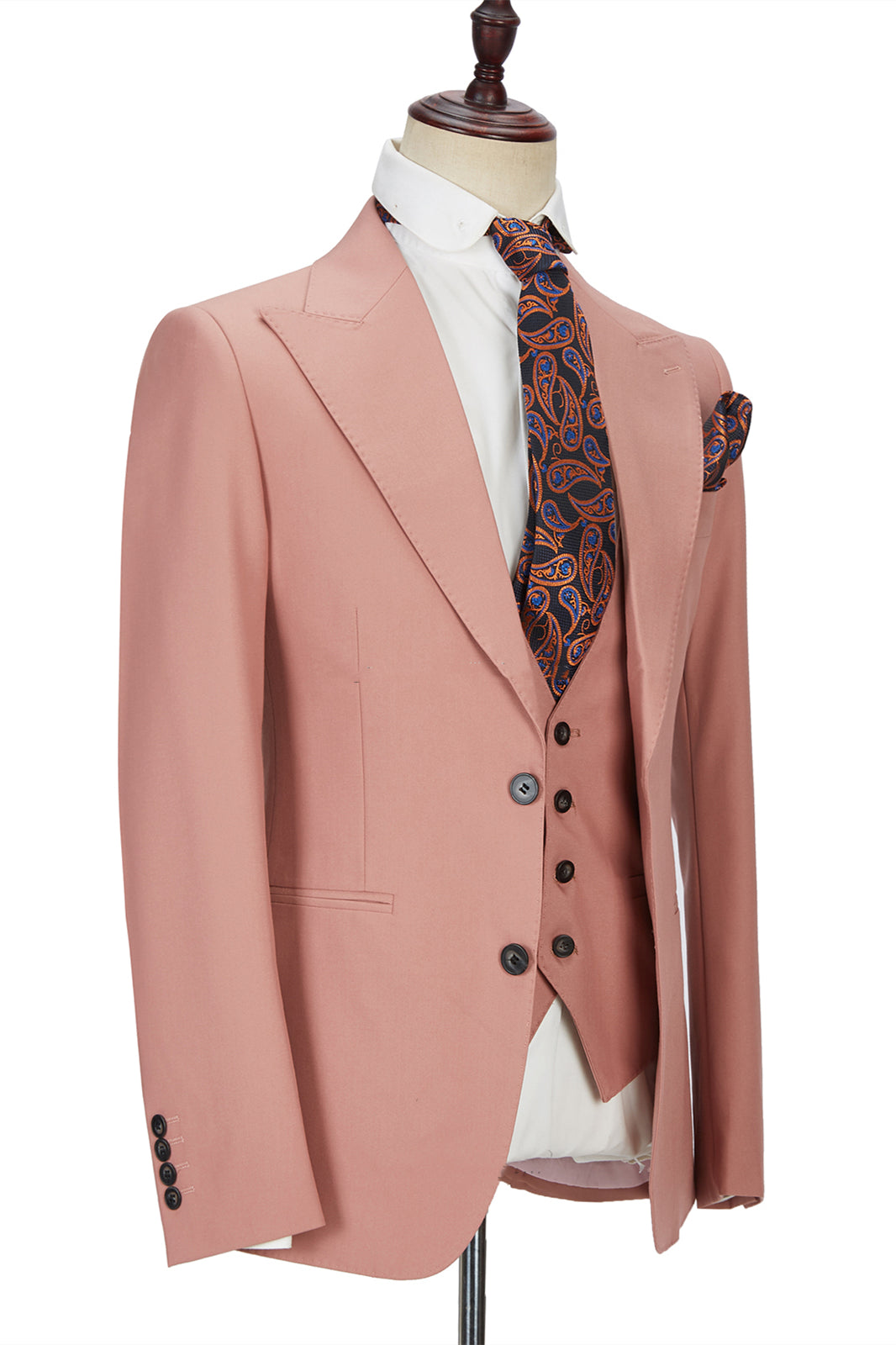 Stylish Pink Two-Button Peak Lapel Marriage Suit for Men in Three Pieces