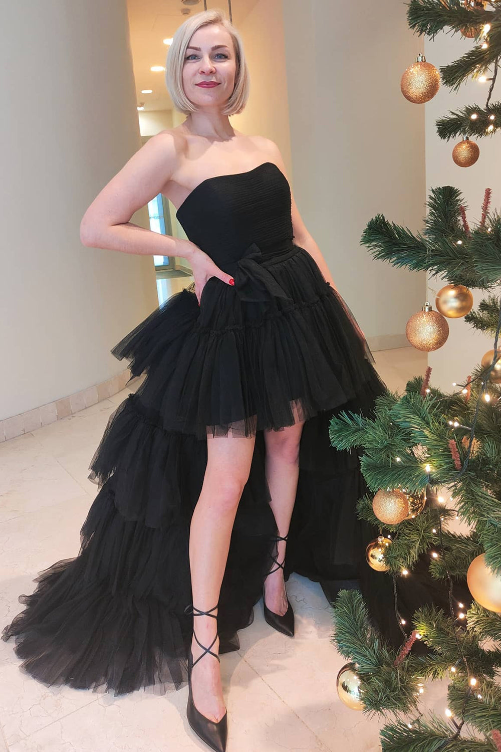 Blue A-Line High Low Strapless Homecoming Dress/Mini Dress with Ruffles