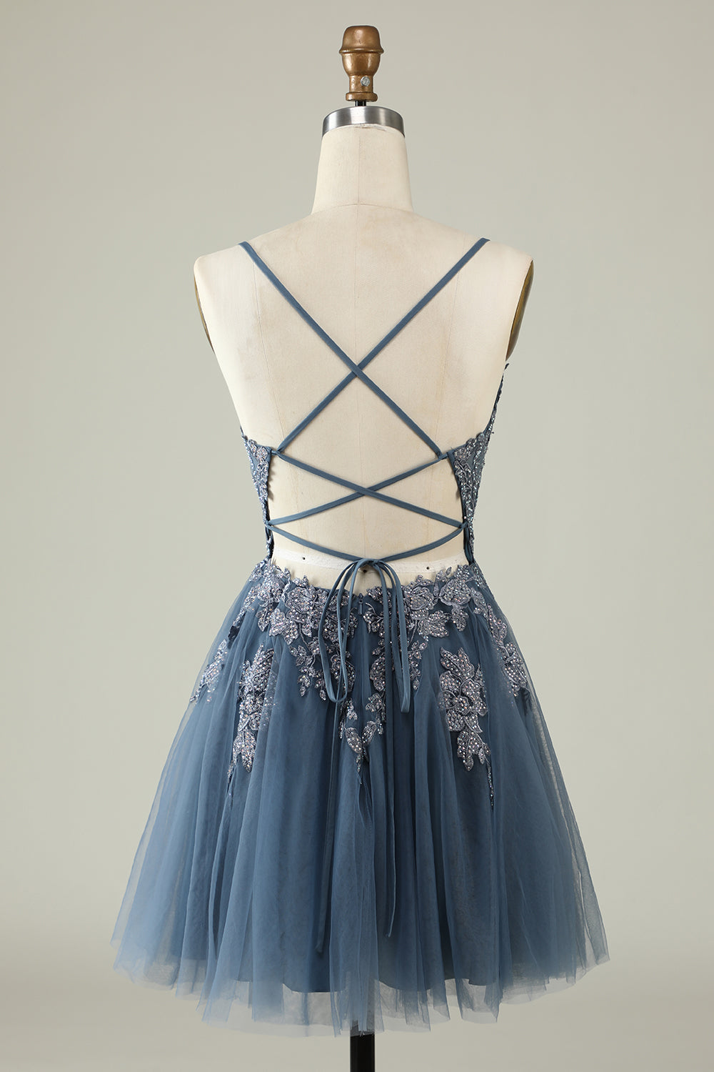 A Line Spaghetti Straps Light Purple Short Homecoming Dress/Mini Dress with Appliques