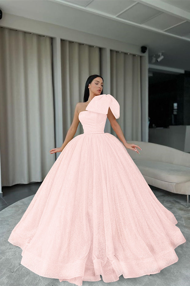 One-Shoulder Orange Ball Gown Evening Dress With Sequins