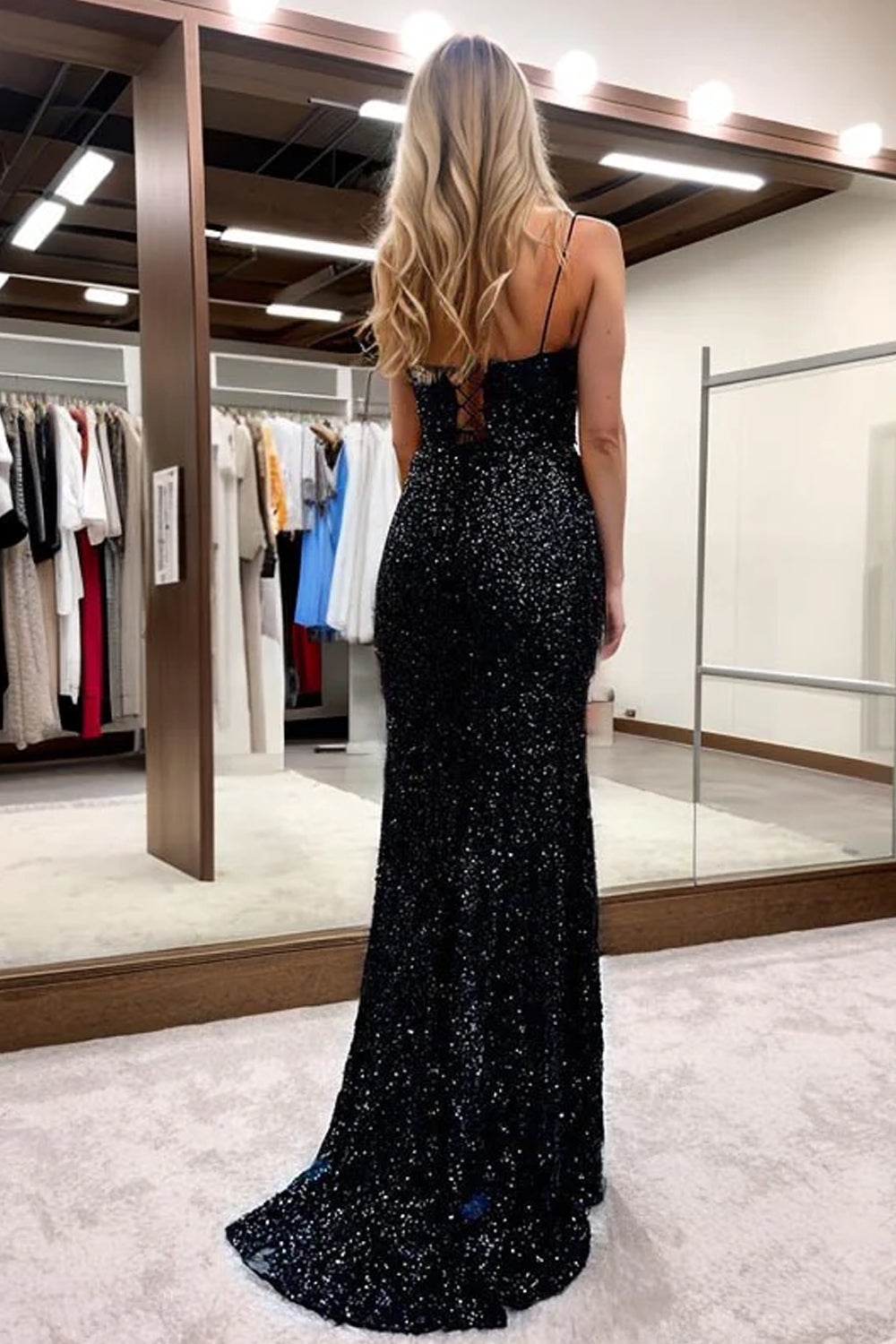 Long Mermaid Prom Dress with Purple Sequins