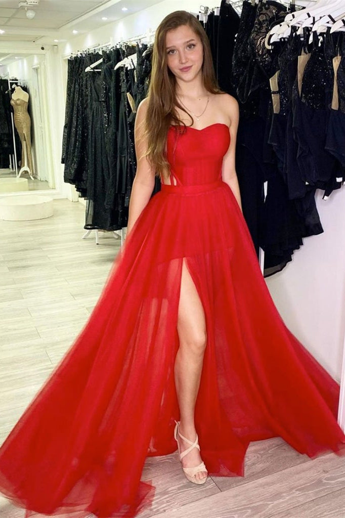 Red Evening Dress Sweetheart With Split