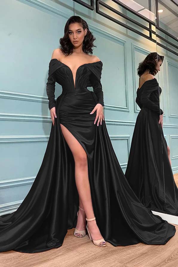 Burgundy Mermaid Long Sleeves Evening Dress
