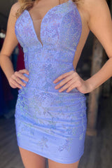 Sparkly Lavender Sequins Tight Short Satin Homecoming Dress/Mini Dress