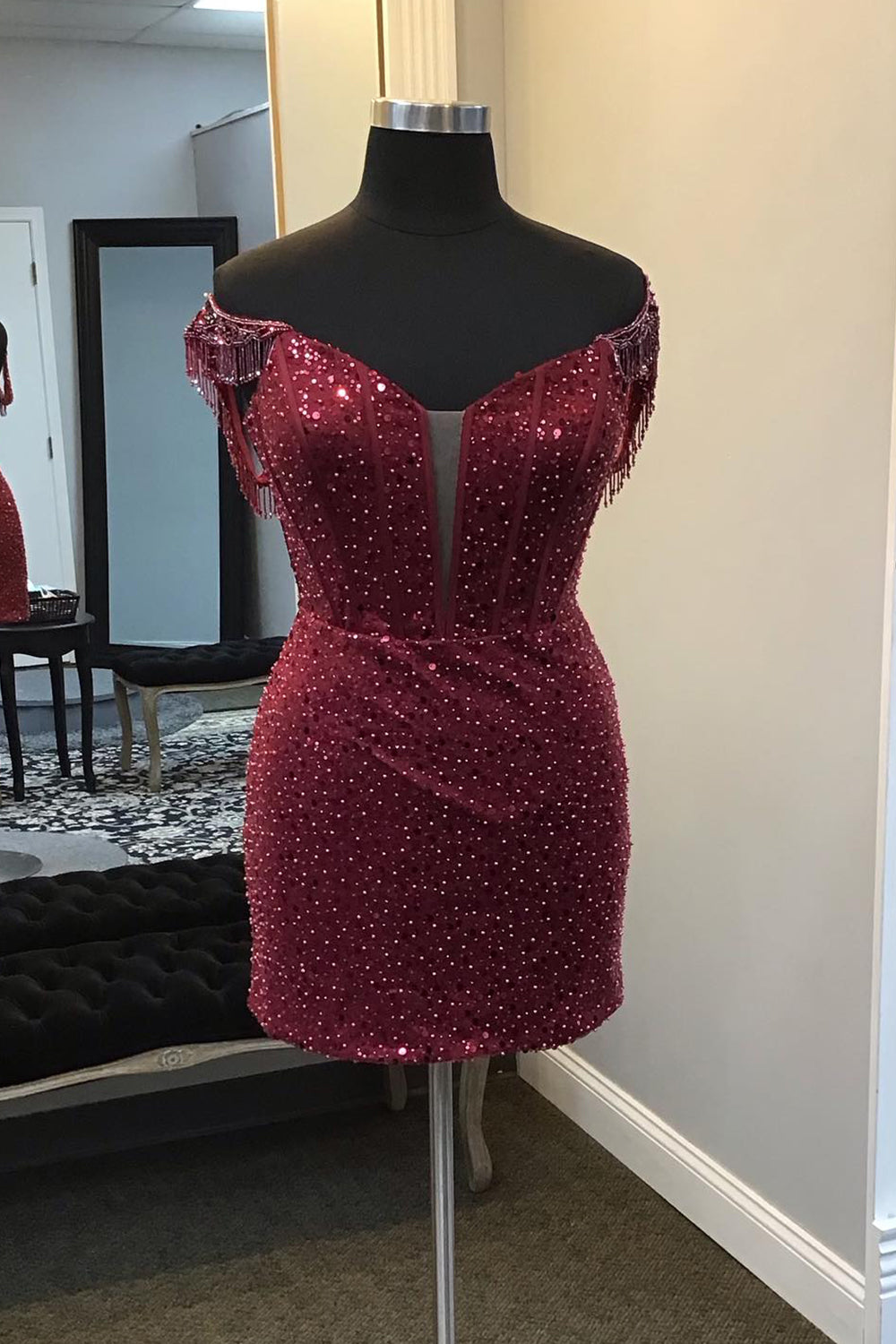 Sparkly Black Corset Fringed Sequin Tight Short Homecoming Dress/Mini Dress