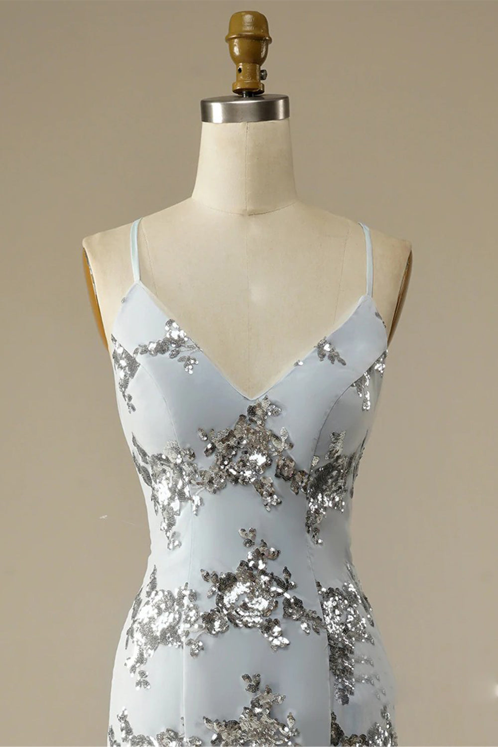 Prom Dress with Spaghetti Straps and Beaded Backless Design