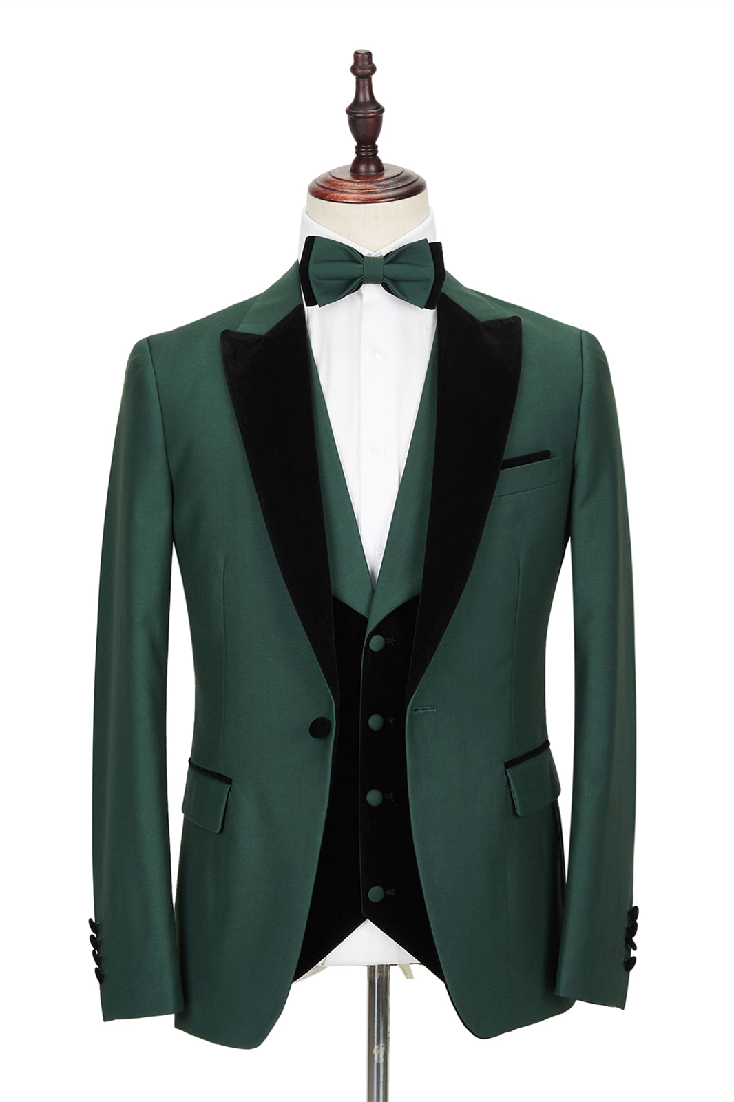 Newest Dark Green Wedding Blazer with Black Peak Lapel for Groom