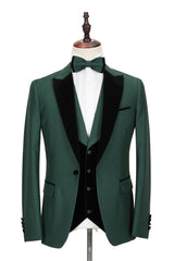 Dark Green Men's Wedding Suit Velvet Banding Edge Formal Suit with Black Peak Lapel