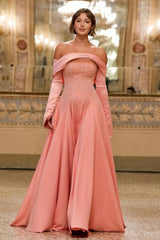 Chic Off The Shoulder Long Sleeves Long Formal Dress With Beading