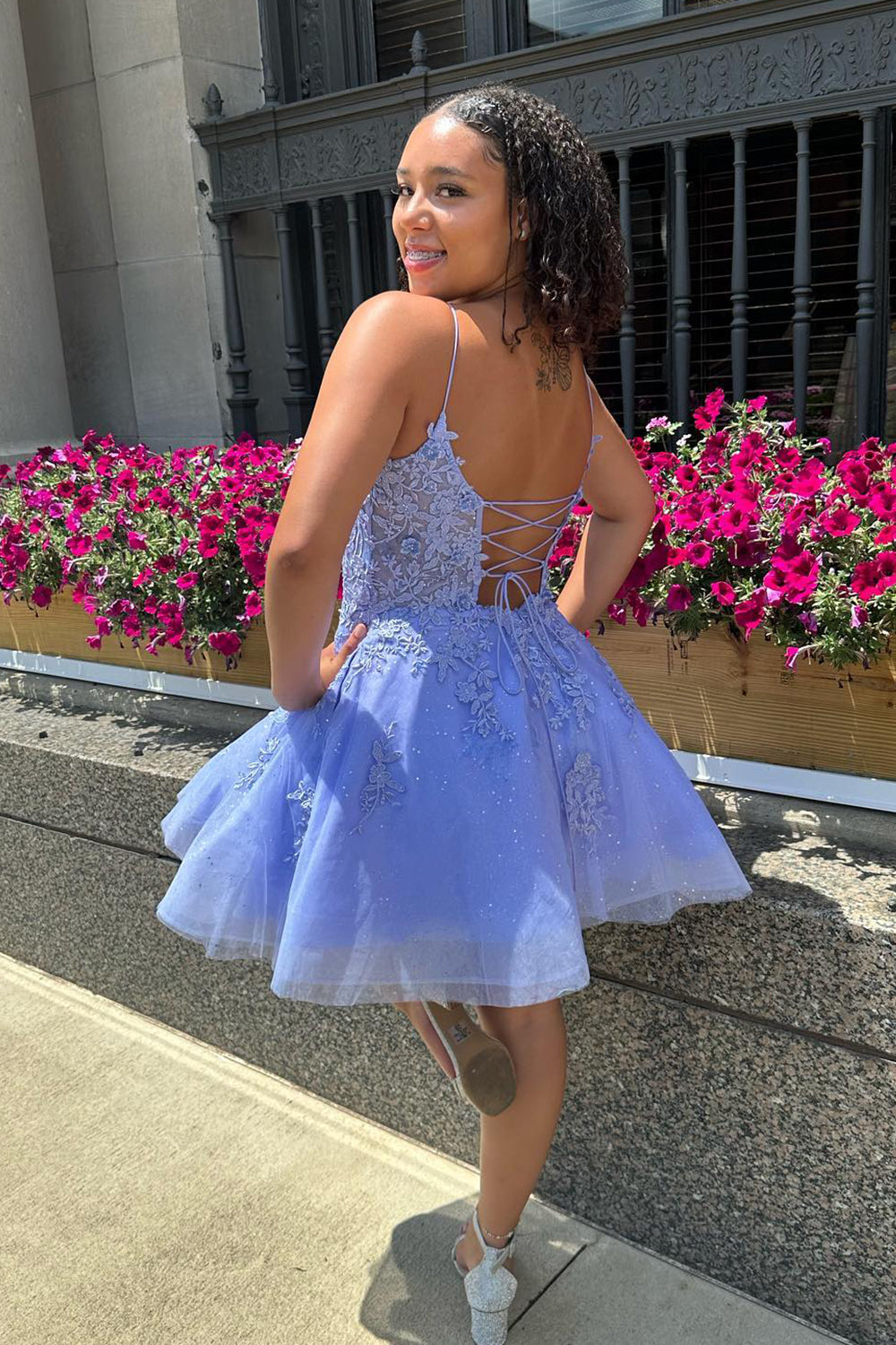 Glitter Lavender Corset Lace A-Line Short Homecoming Dress/Mini Dress