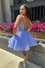 Glitter Lavender Corset Lace A-Line Short Homecoming Dress/Mini Dress