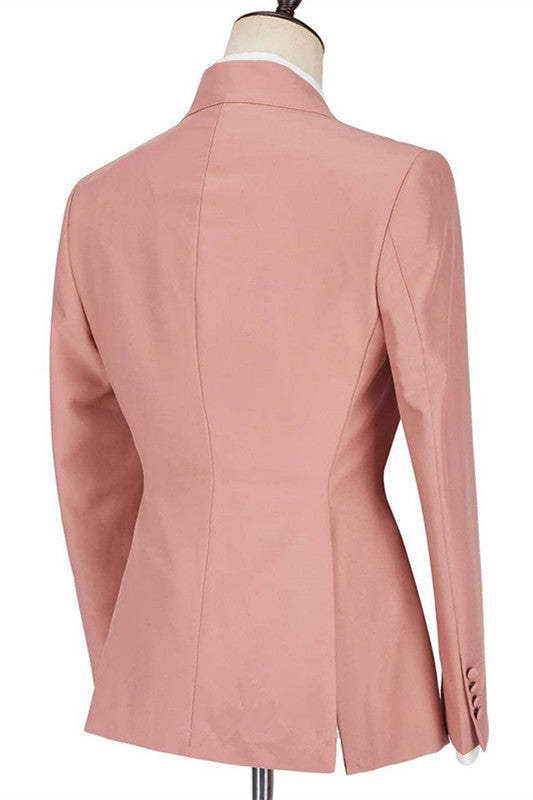 Best-Fitted Pink Peaked Lapel Wedding Blazer for Groom with Ruffles