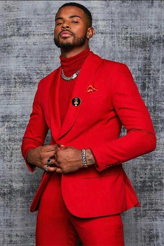 Handsome Red Shawl Lapel Prom Outfits for Men with One Button