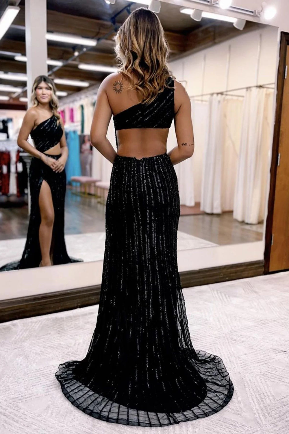 One-Shoulder Fuchsia Prom Dress with Mermaid Cut and Slit