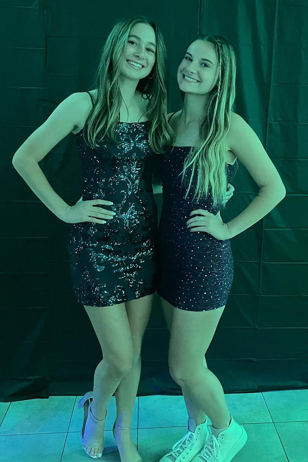Sparkly Champagne Sequins Spaghetti Straps Tight Short Homecoming Dress/Mini Dress