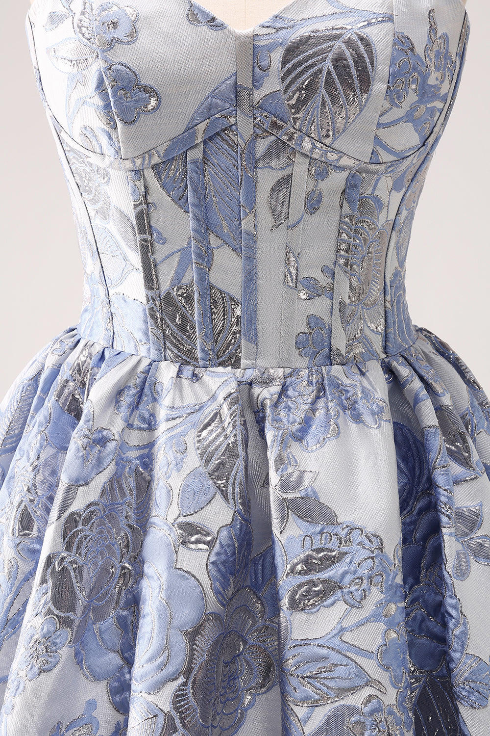Fluffy Blue Floral Corset Strapless A Line Short Homecoming Dress/Mini Dress