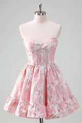 Pink Corset Strapless A Line Short Homecoming Dress/Mini Dress