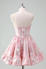 Pink Corset Strapless A Line Short Homecoming Dress/Mini Dress