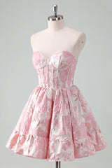 Pink Corset Strapless A Line Short Homecoming Dress/Mini Dress