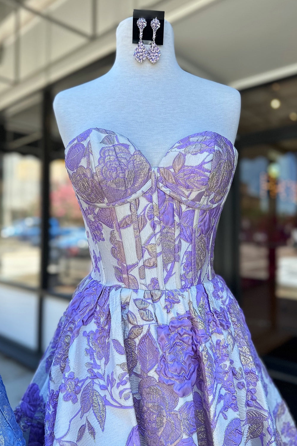 Fluffy Blue Floral Corset Strapless A Line Short Homecoming Dress/Mini Dress