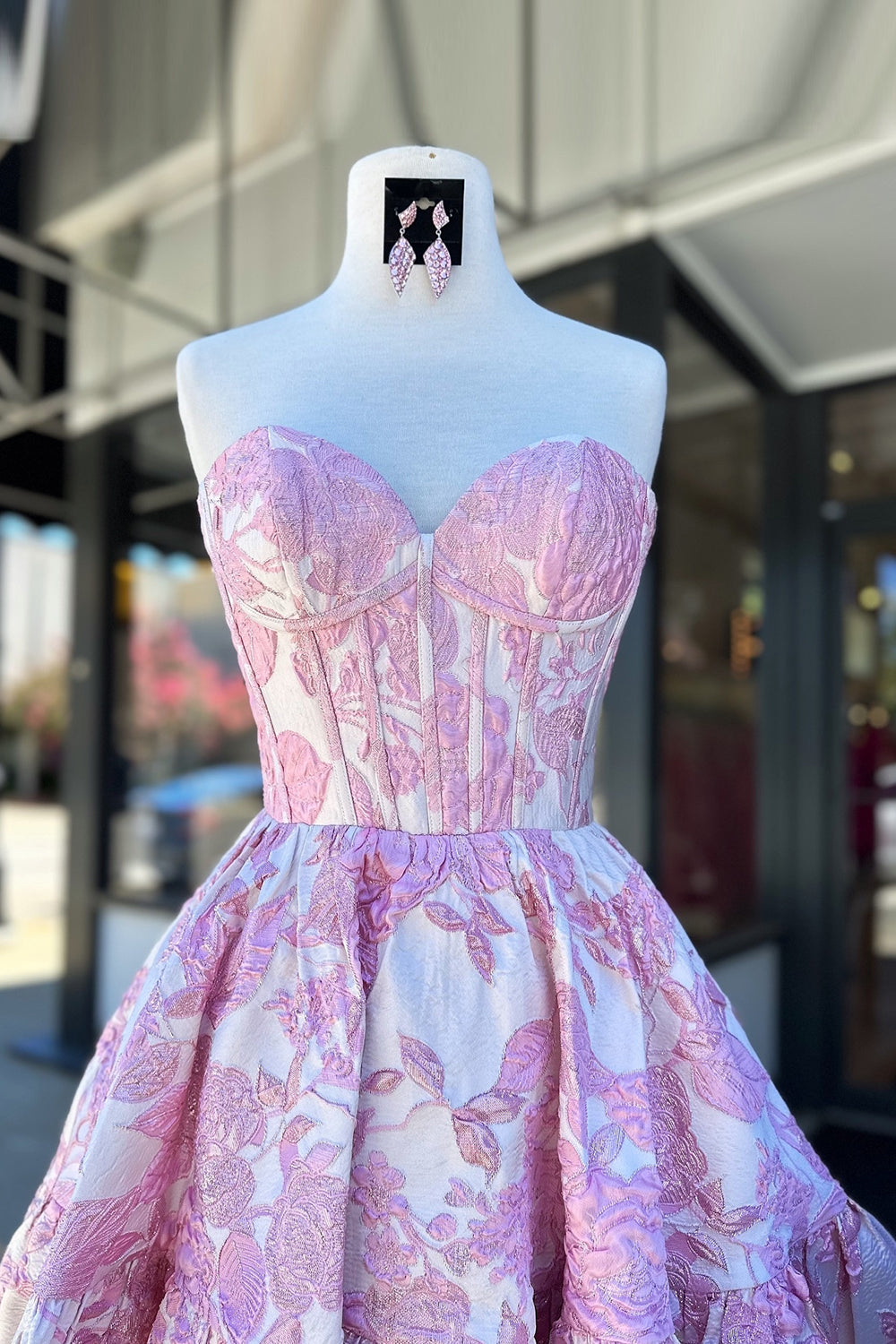Fluffy Blue Floral Corset Strapless A Line Short Homecoming Dress/Mini Dress