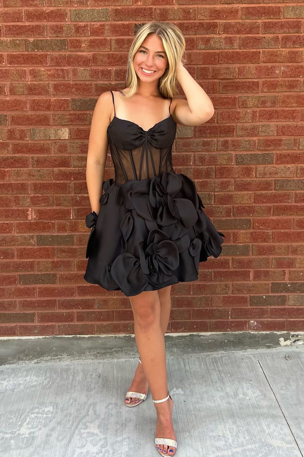 Yellow Corset A Line Short Homecoming Dress/Mini Dress With 3D Flowers